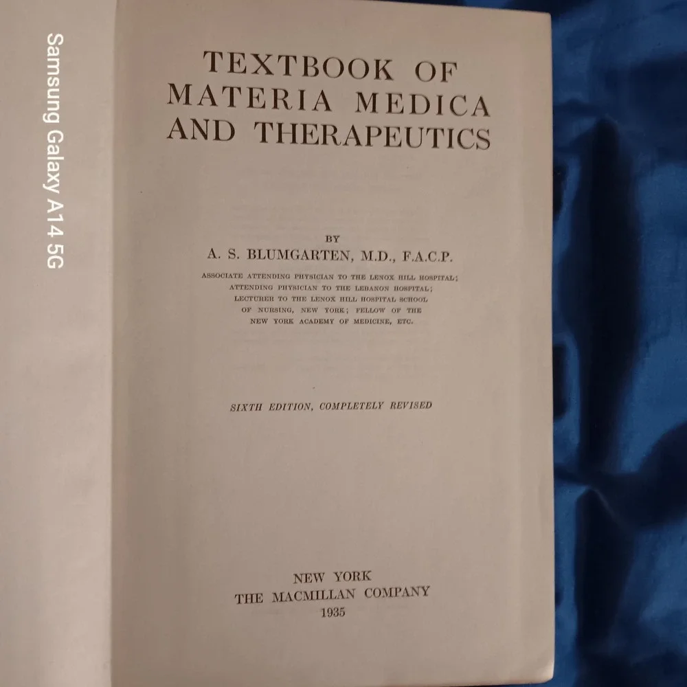 BLUMGARTEN Textbook Materia Medica Therapeutics Hardcover Medical Book 1935